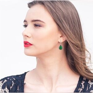 HUITAN Earrings Silver Teardrop Vintage Earrings Red Crystal Hanging